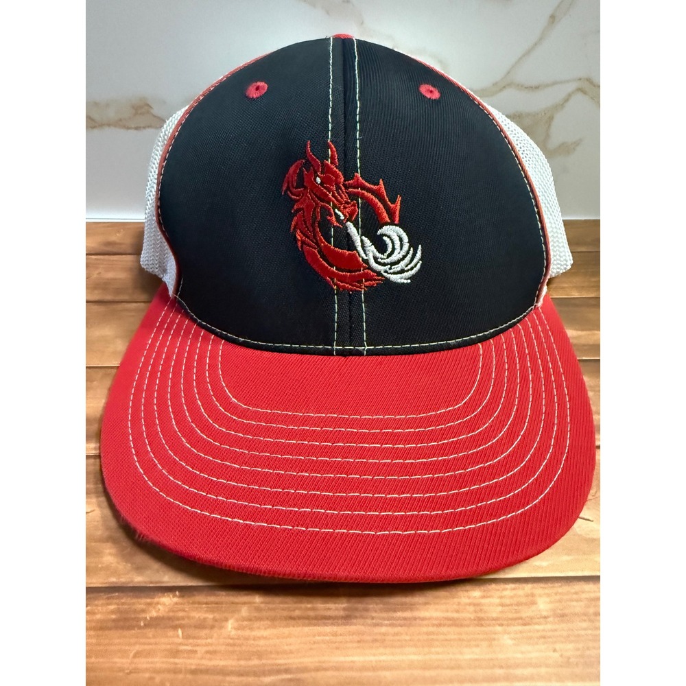 Pacific Headwear D-Series 4D5 Trucker Hat Red Dragon 51 Black Red White SM-MED